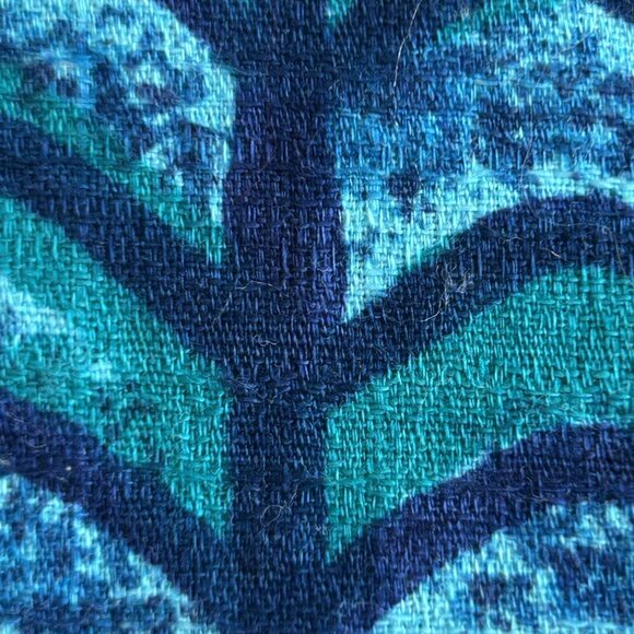 Kiyomi of Hawaii Iolani Vintage Hawaiian Blue Leaf Print Barkcloth Maxi Dress - Picture 5 of 9